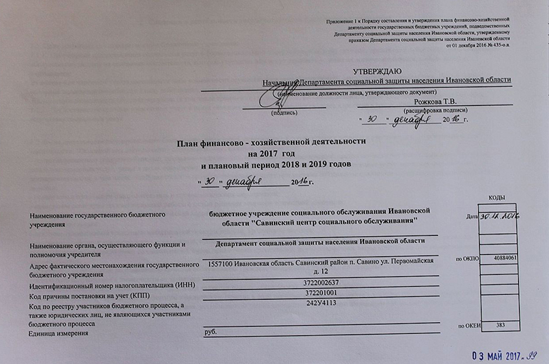 План финансово-хозяйственной деятельности на 2017 год и плановый период 2018 и 2019 годов